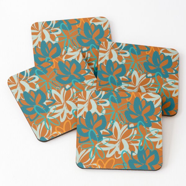 Item preview, Lotus Garden Painted Floral Pattern Teal, Celadon, Orange, and Terracotta Rust designed and sold by kierkegaard.