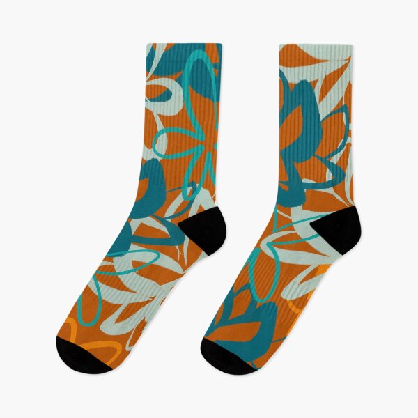 Item preview, Lotus Garden Painted Floral Pattern Teal, Celadon, Orange, and Terracotta Rust designed and sold by kierkegaard.