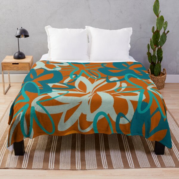 Item preview, Lotus Garden Painted Floral Pattern Teal, Celadon, Orange, and Terracotta Rust designed and sold by kierkegaard.