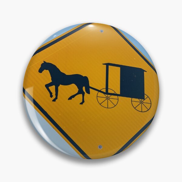 Item preview, Amish traditional horse and buggy road sign yellow on blue background designed and sold by Brian Scantlebury.