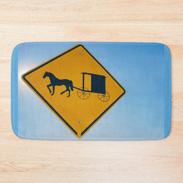 Item preview, Amish traditional horse and buggy road sign yellow on blue background designed and sold by Brian Scantlebury.