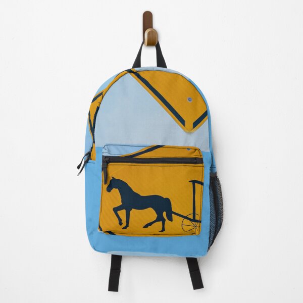 Item preview, Amish traditional horse and buggy road sign yellow on blue background designed and sold by Brian Scantlebury.