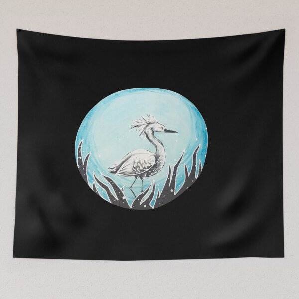 Item preview, White Heron/Egret on Blue Background  designed and sold by Lady-Lilac.