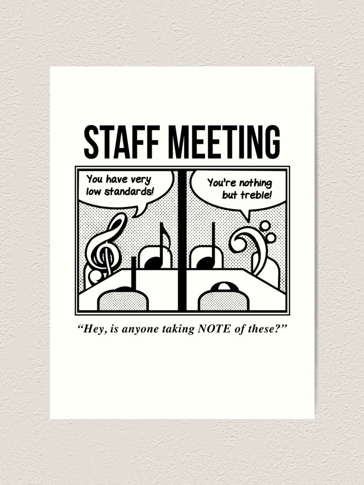Staff Meeting Funny Graphic for Musicians - Music Lover Puns - White