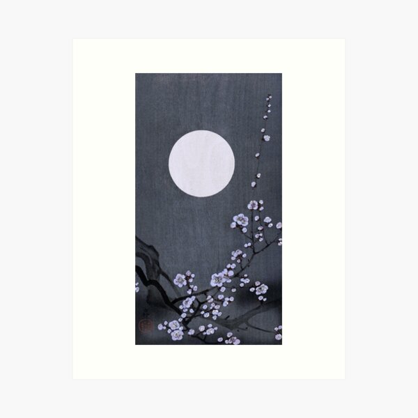 Flowering Plum Blossom at Full Moon Art Print