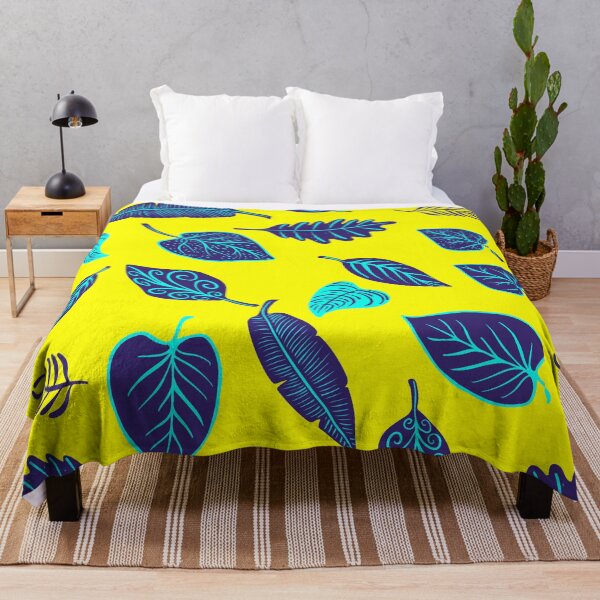 Item preview, Cool Blue Leaves Pattern with Yellow Background designed and sold by ShareYourFaith.
