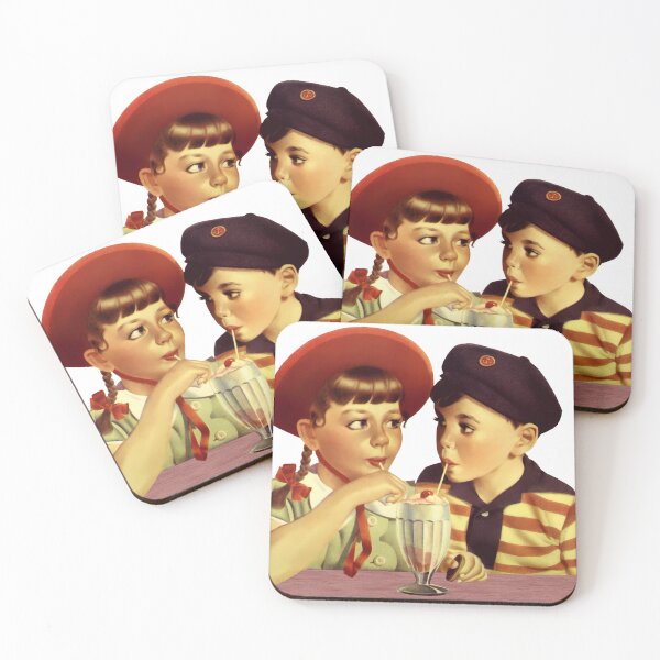 Item preview, Retro Kids Sharing A Milkshake designed and sold by Sophia Tierney.