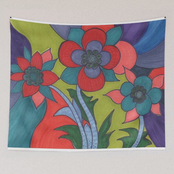 Item preview, Red, Teal, Peach, Olive and Purple Flower Swirl designed and sold by BelindaFuller.