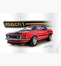 1969 Mustang Mach 1 in Red Poster