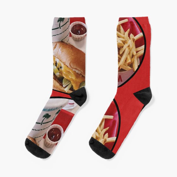 Black Unisex French Fries Burgers & Soda Print Fast Food Novelty Socks