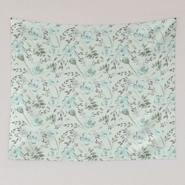 Item preview, Green & Baby Blue Eyes Watercolor Floral Pattern designed and sold by StudioPosies.