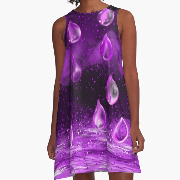 purple rain, raindrops falling into Water A-Line Dress