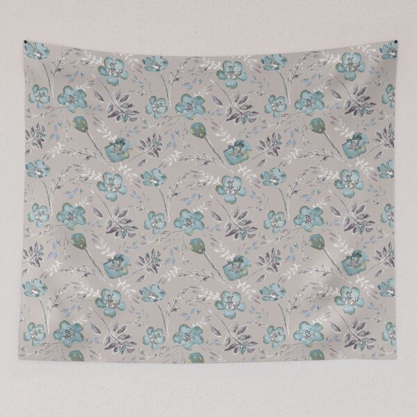 Item preview, Tan & Baby Blue Eyes Watercolor Floral Pattern designed and sold by StudioPosies.