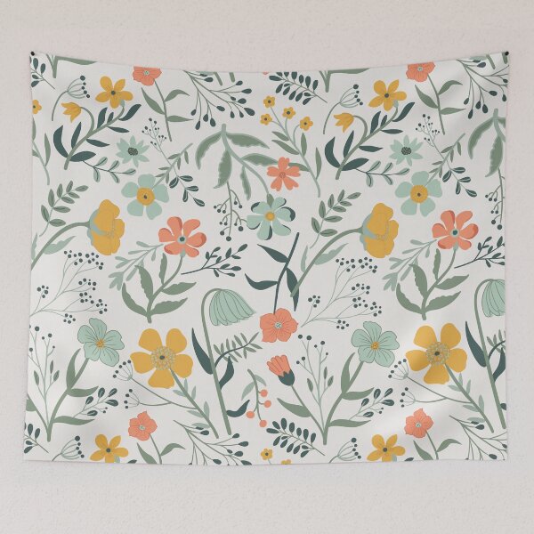 Item preview, Coral, Mustard, & Blue Botanical Garden Floral Print designed and sold by StudioPosies.