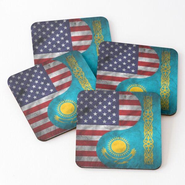 Item preview, USA and Kazahkstan Dual Flag Yin Yang Combination designed and sold by ockshirts.
