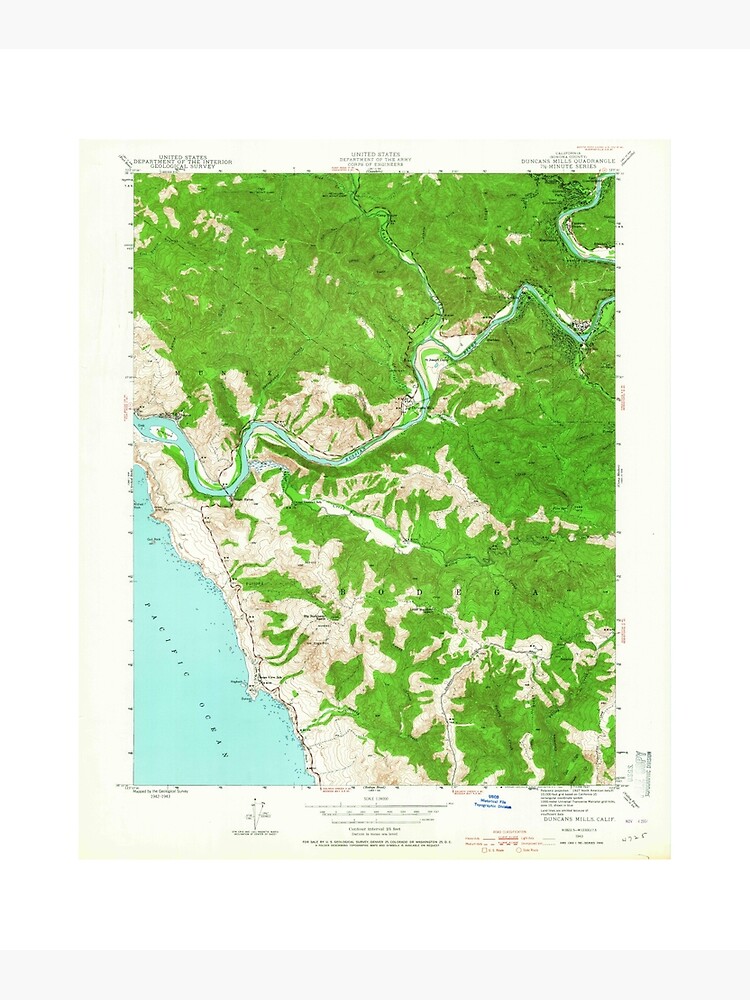 "Duncans Mills, CA from 1943 Vintage Map High Quality" Poster for