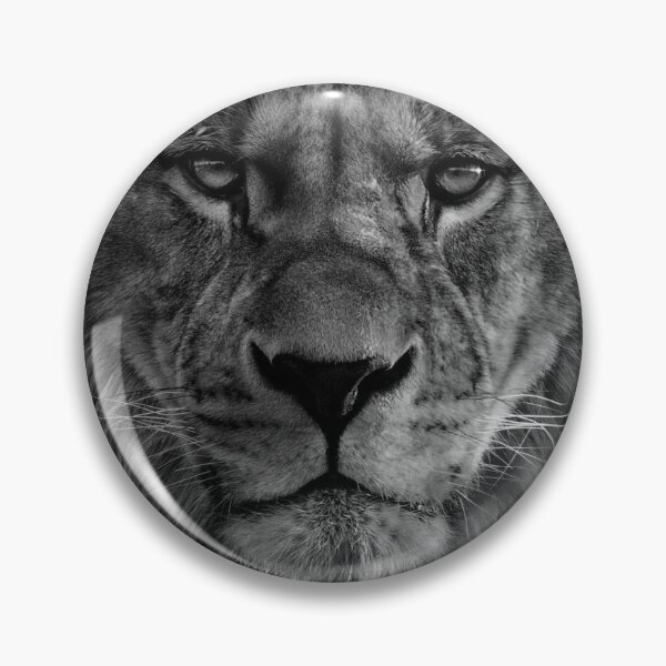 Item preview, BLACK AND WHITE LION pin button badge designed and sold by SockSandwich.