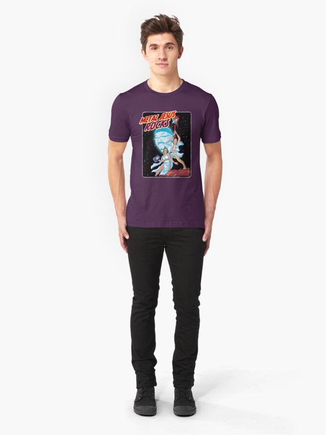 Alternate view of Metal Jesus Rocks - Galaxy Far Away Slim Fit T-Shirt