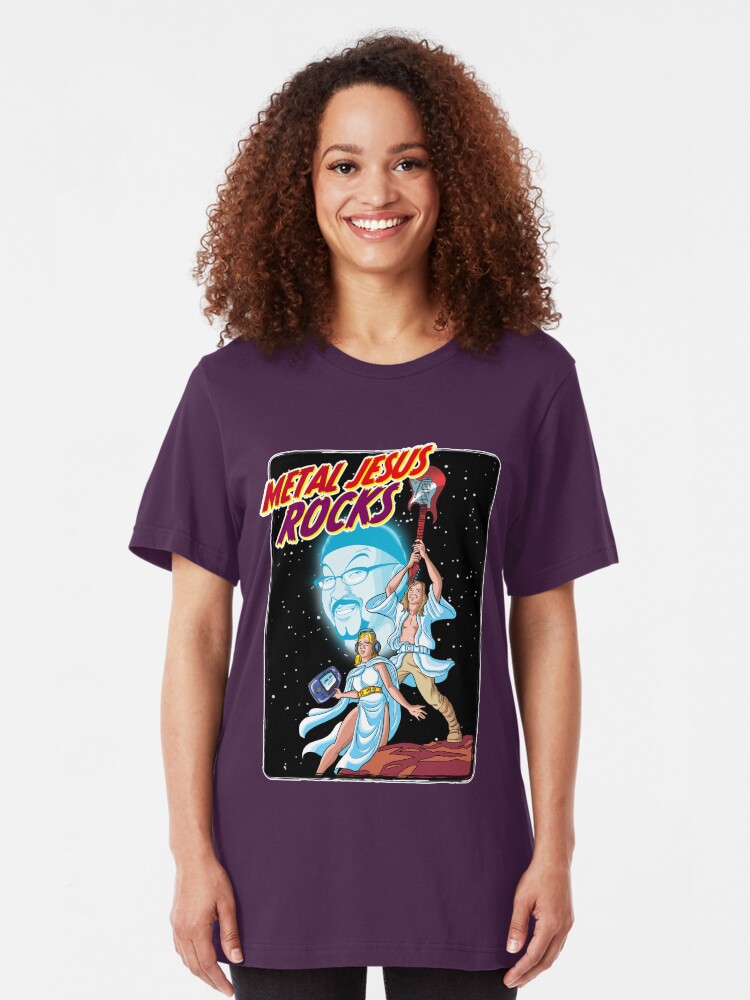 Alternate view of Metal Jesus Rocks - Galaxy Far Away Slim Fit T-Shirt