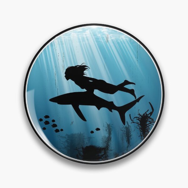Item preview, Freediver and blue shark designed and sold by NicGrayGraphic.