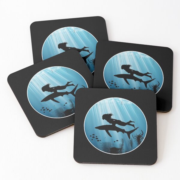 Item preview, Freediver and blue shark designed and sold by NicGrayGraphic.
