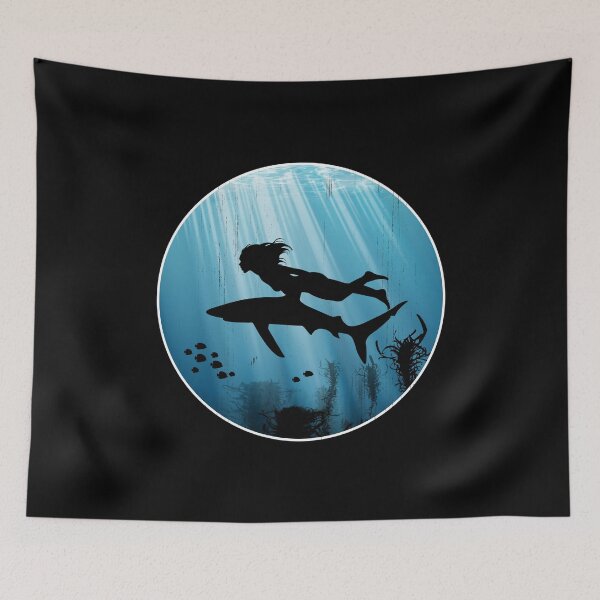 Item preview, Freediver and blue shark designed and sold by NicGrayGraphic.