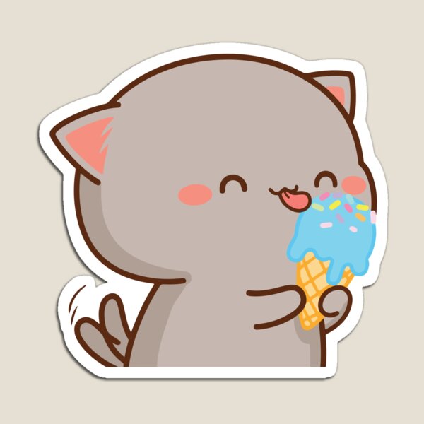 Peach and Goma Mochi Cat Ice Cream Magnet