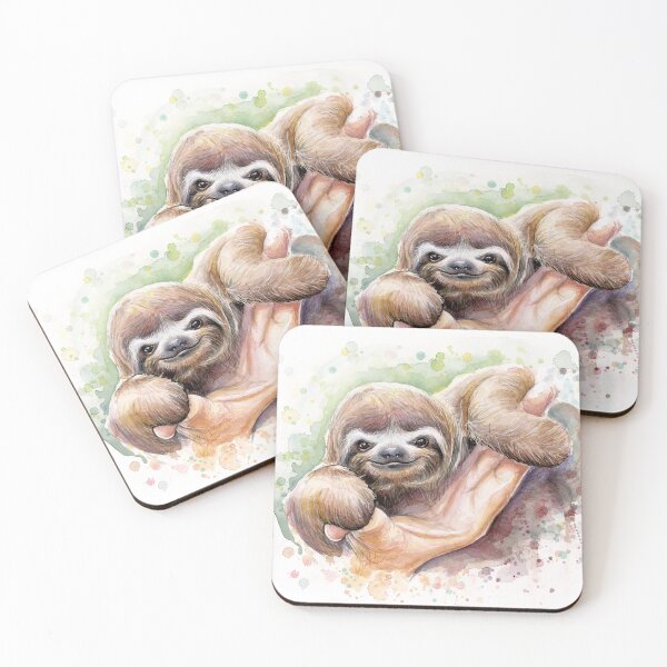 Item preview, Baby Sloth Watercolor Painting, Cute Baby Animals Print designed and sold by Olga Shvartsur.