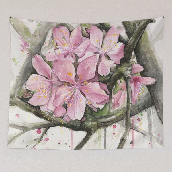 Item preview, Cherry Blossom Watercolor Painting designed and sold by Olga Shvartsur.