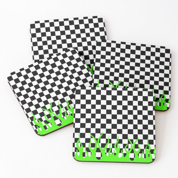 Item preview, checkerboard x green flames designed and sold by bruvahhh.