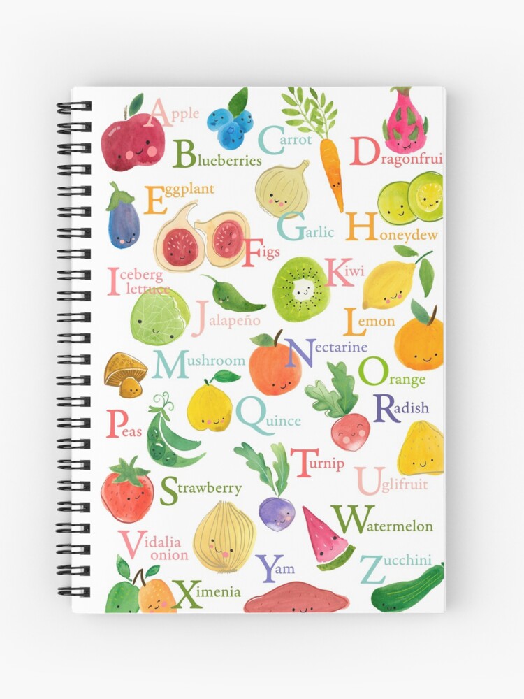 Cuaderno de espiral «Alfabeto de frutas y verduras» de heatherrosas |  Redbubble