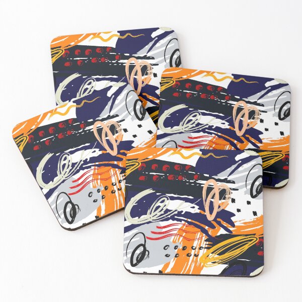 Item preview, Navy Blue Orange Black Gray and White Abstract Circular Art Design designed and sold by inquestyle.