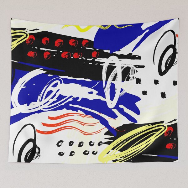 Item preview, Royal Blue, Black, Yellow, and White Abstract Circular Art Design designed and sold by inquestyle.