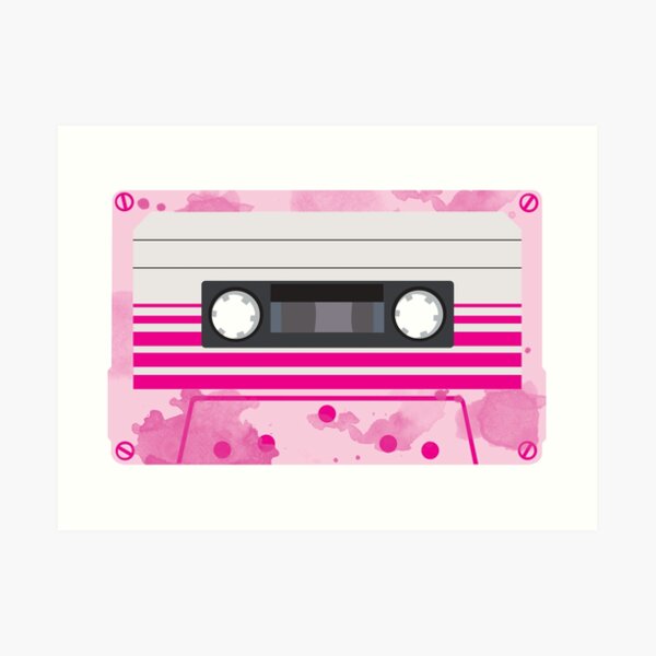 Pink Cassette Tape with Pink Watercolor Paint Splashes Design Art Print