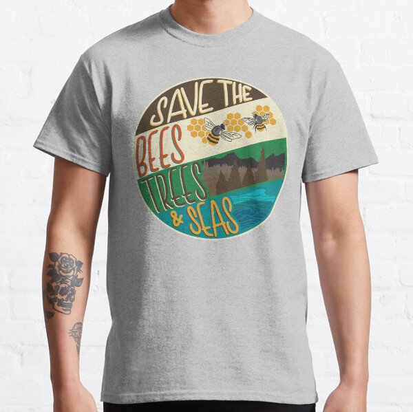 Save The Bees, Trees & Seas | Round Retro Image Classic T-Shirt