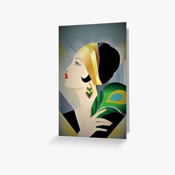 Aperçu de l'œuvre 1929 art déco clapet carte postale mode impression dame mysticladyart créée et vendue par mysticladyart.