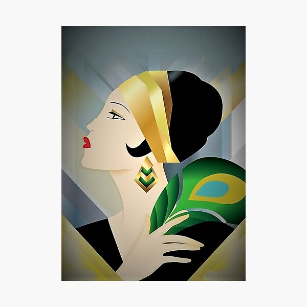 Item preview, 1929 art deco  flapper postcard  fashion print lady  mysticladyart  designed and sold by mysticladyart.