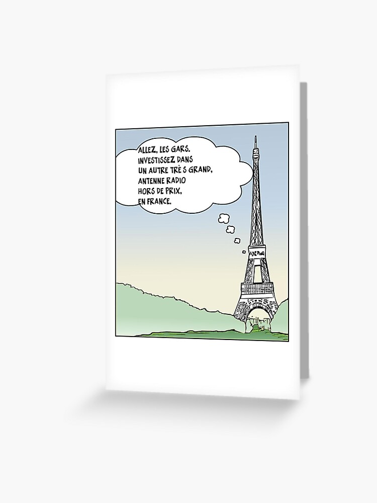 La Tour Eiffel En Dessin Comique Satire Greeting Card By Binary Options Redbubble