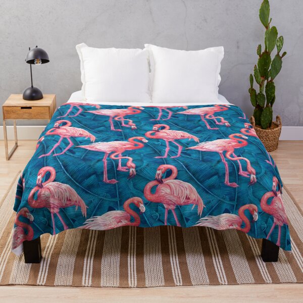 Item preview, Pink flamingo birds on banana leaves background designed and sold by Katerina Mitkova Kirilova.