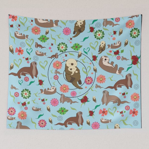 Item preview, Sea Otters pattern in blue amazing sea otters Art designed and sold by kalimiro.