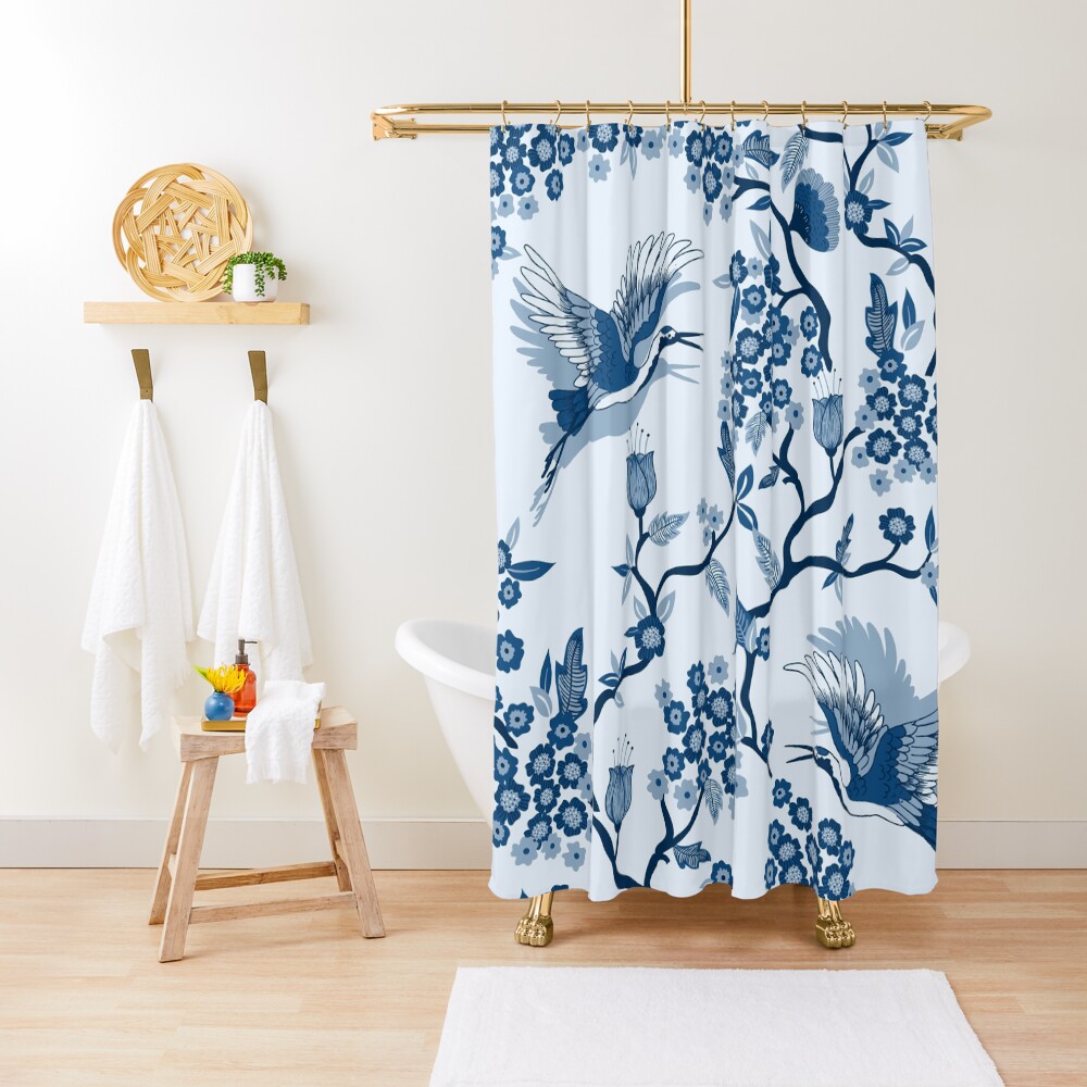 "Classic Blue Chinoiserie " Shower Curtain by Farijazz Redbubble