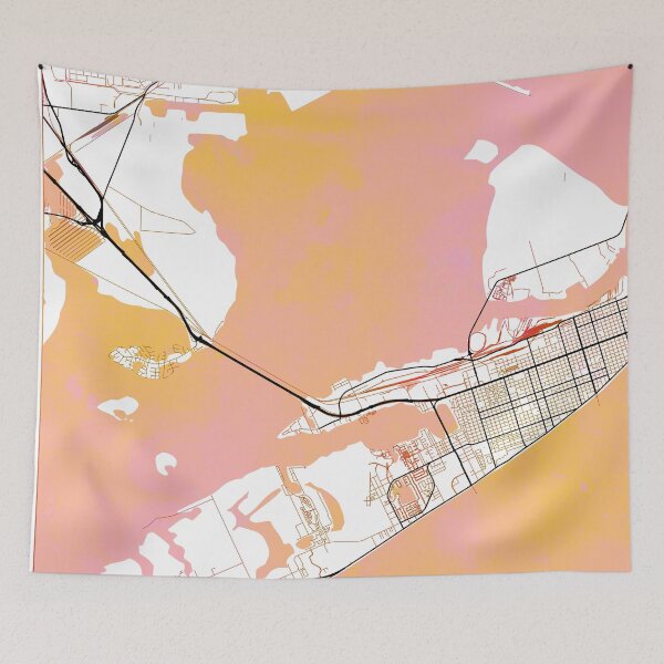 Item preview, Galveston Texas Street Map Art Watercolor Color Pink designed and sold by IvonDesign.