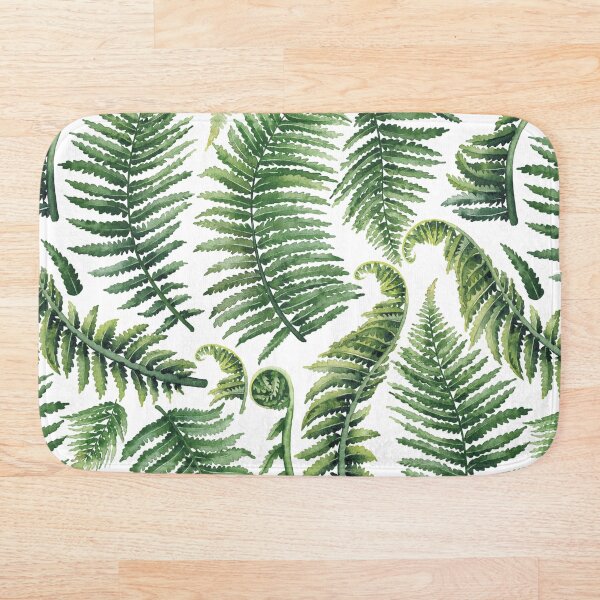 Watercolor fern leaves Bath Mat
