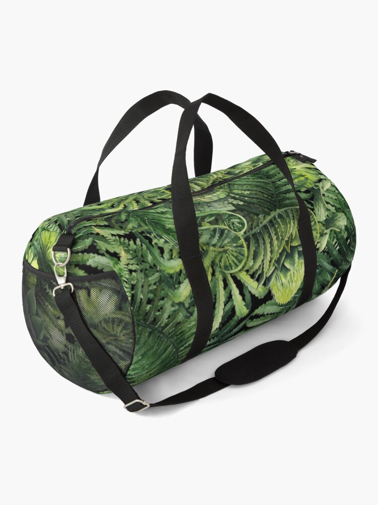 Alternate view of Watercolor dinosaur eye and prehistoric plants Duffle Bag