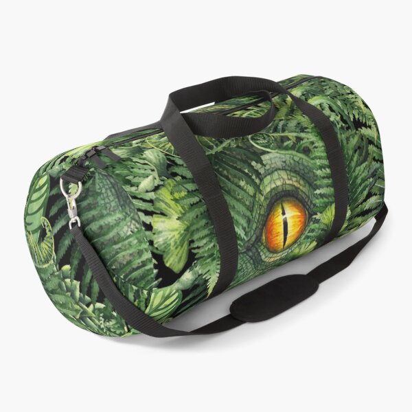 Watercolor dinosaur eye and prehistoric plants Duffle Bag