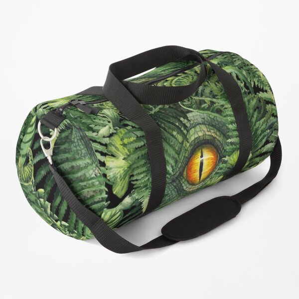 Watercolor dinosaur eye and prehistoric plants Duffle Bag