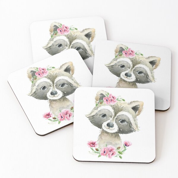 Item preview, Woodland Raccoon with Pink Floral Poppies designed and sold by Paulele.
