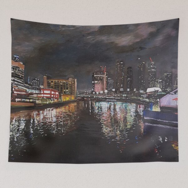 Item preview, Melbourne night scene in oil designed and sold by ChristineDavisArt.