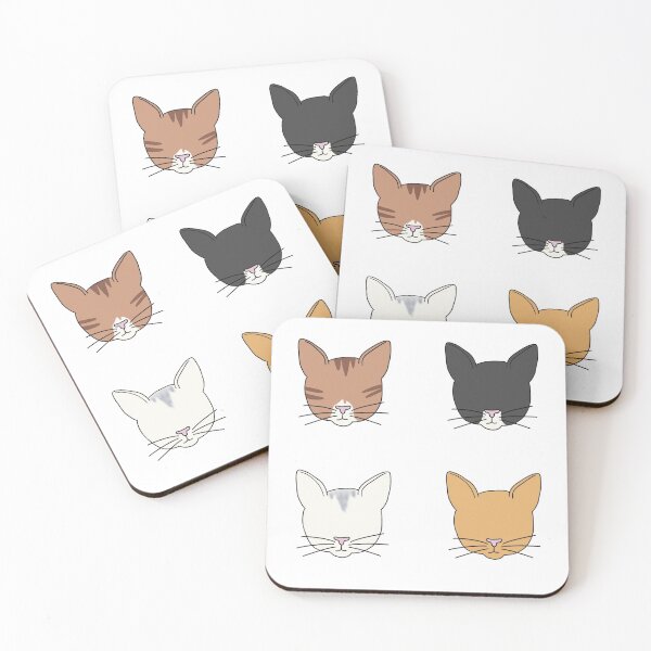 Four Cats! Tabby cat, Tuxedo Cat, Ginger Cat & White Cat Coasters (Set of 4)