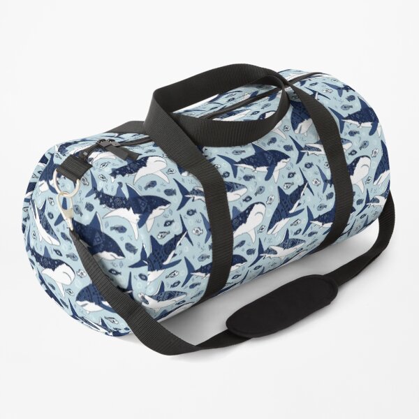 Sharks on Pale Blue Duffle Bag